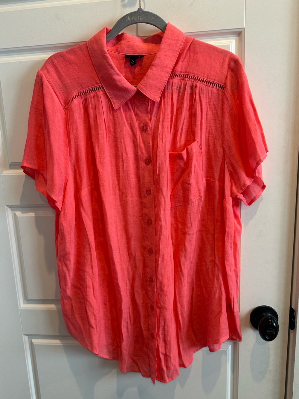 Torrid 2 Coral Button Down Shirt Lace Inset Short Sleeve Blouse Boho